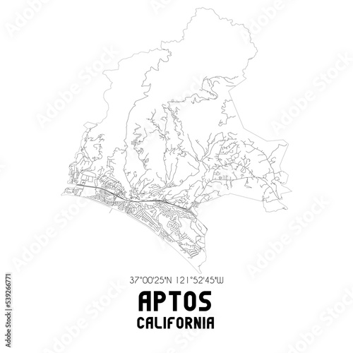 Aptos California. US street map with black and white lines.