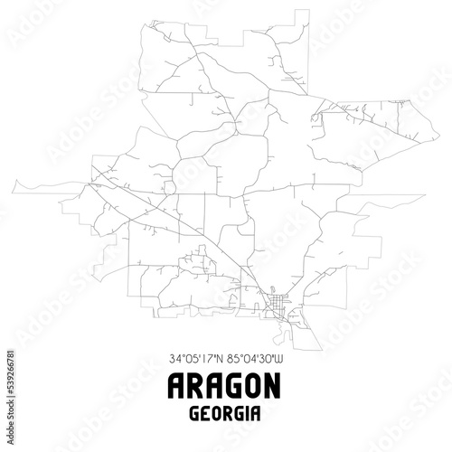 Aragon Georgia. US street map with black and white lines.