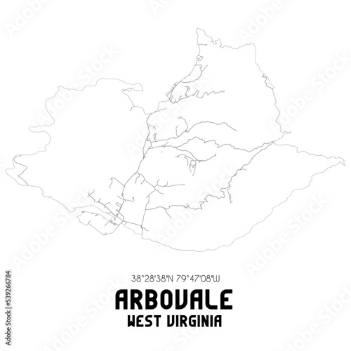 Arbovale West Virginia. US street map with black and white lines. photo