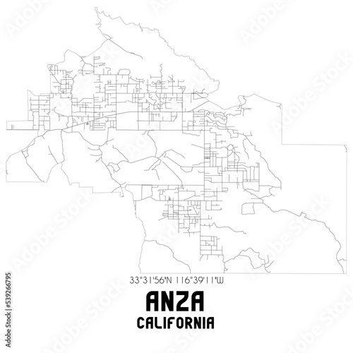 Anza California. US street map with black and white lines.