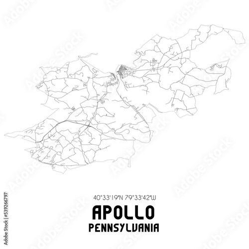 Apollo Pennsylvania. US street map with black and white lines.