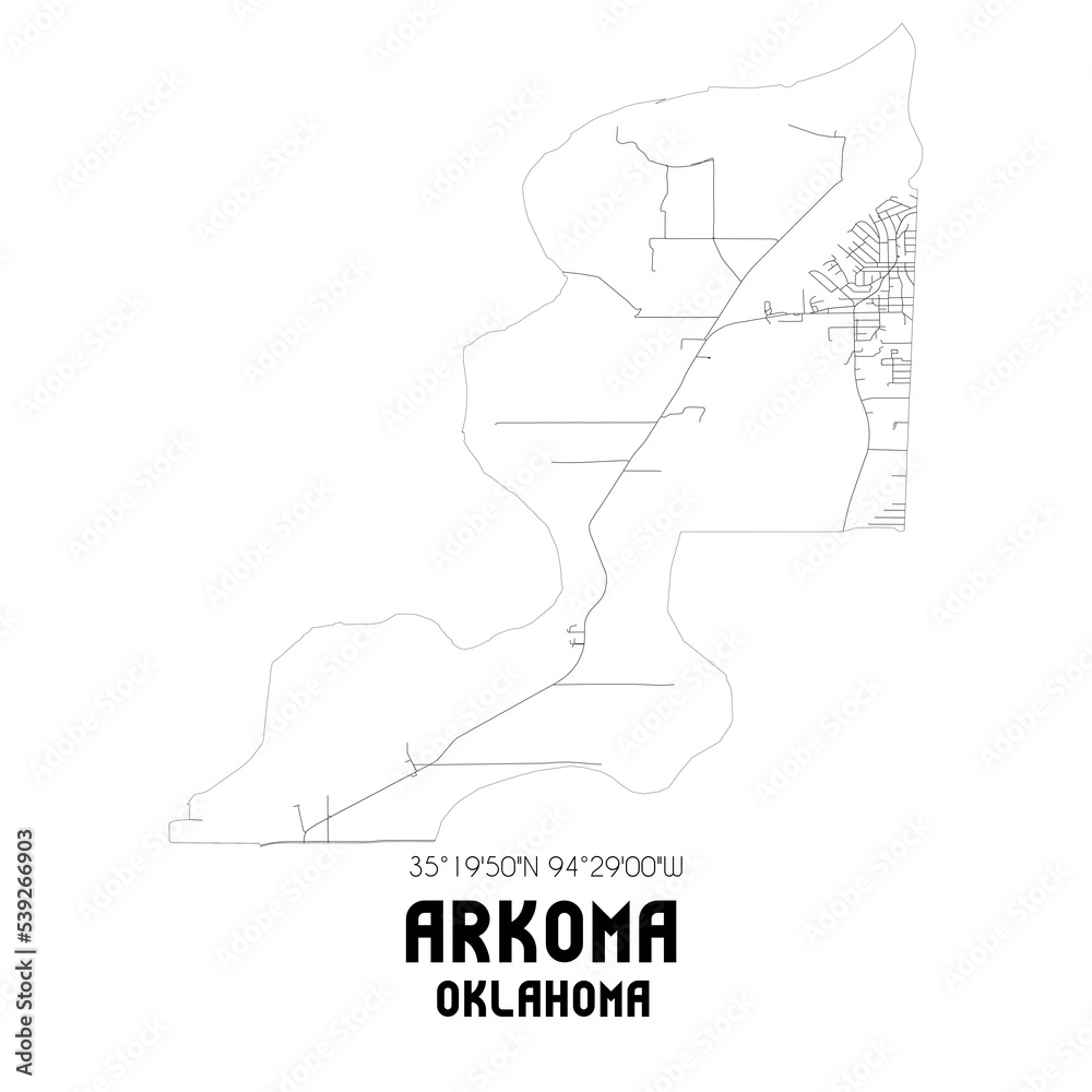 Arkoma Oklahoma. US street map with black and white lines. Arkoma Oklahoma. US street map with black and white lines.