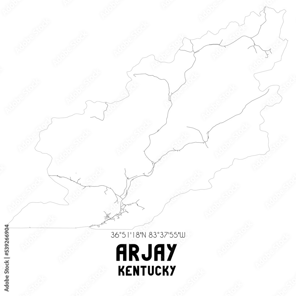 Arjay Kentucky. US street map with black and white lines.