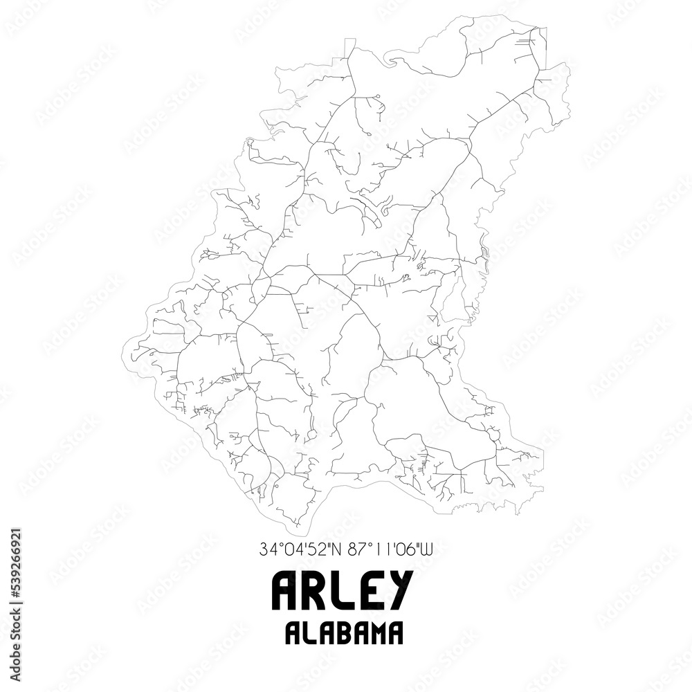 Arley Alabama. US street map with black and white lines. Arley Alabama. US street map with black and white lines.