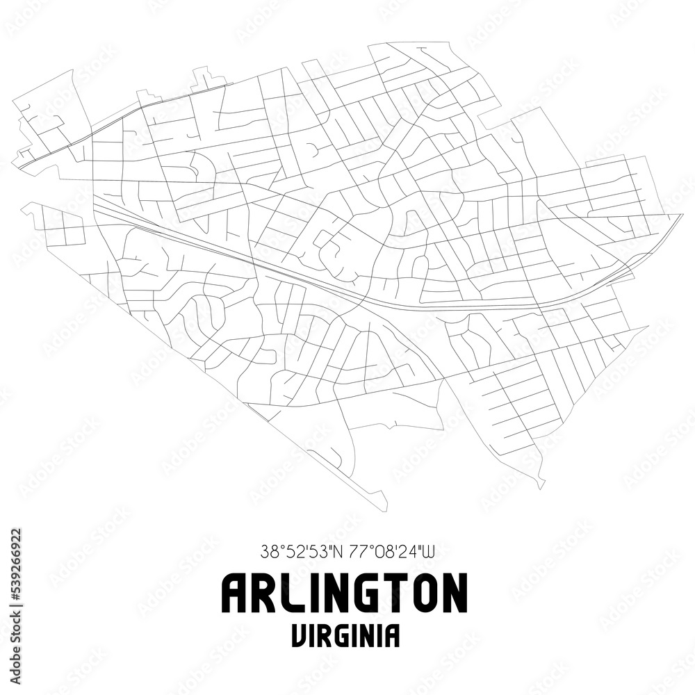 Arlington Virginia. US street map with black and white lines.