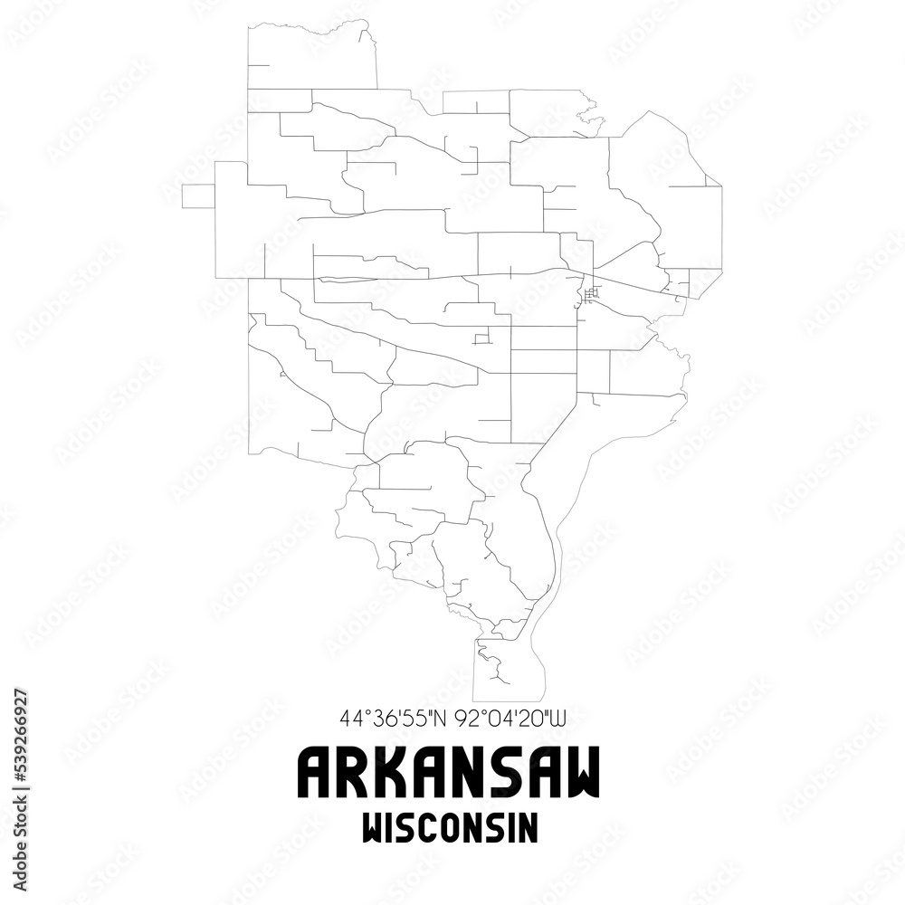 Obraz premium Arkansaw Wisconsin. US street map with black and white lines.