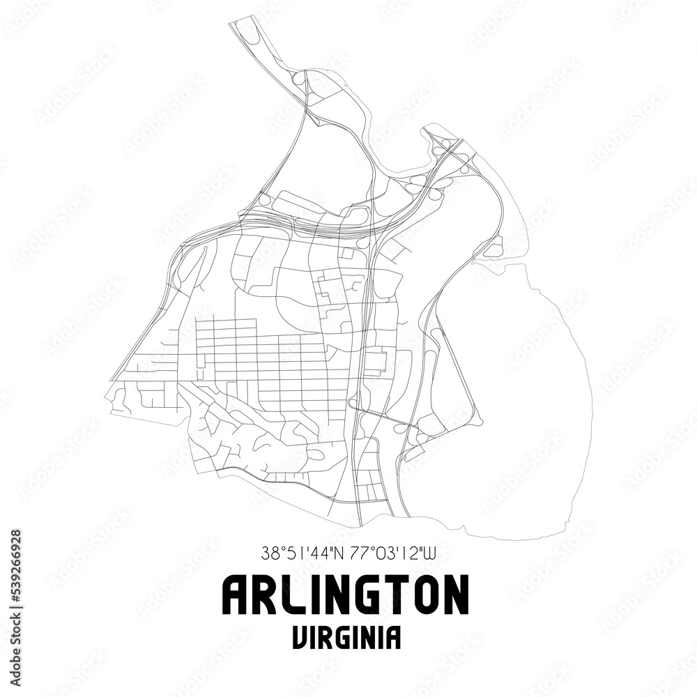 Arlington Virginia. US street map with black and white lines. Stock