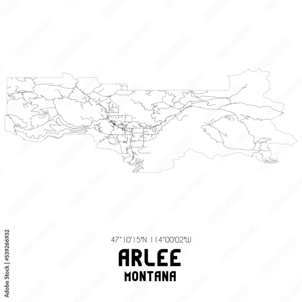 Arlee Montana. US street map with black and white lines. Stock