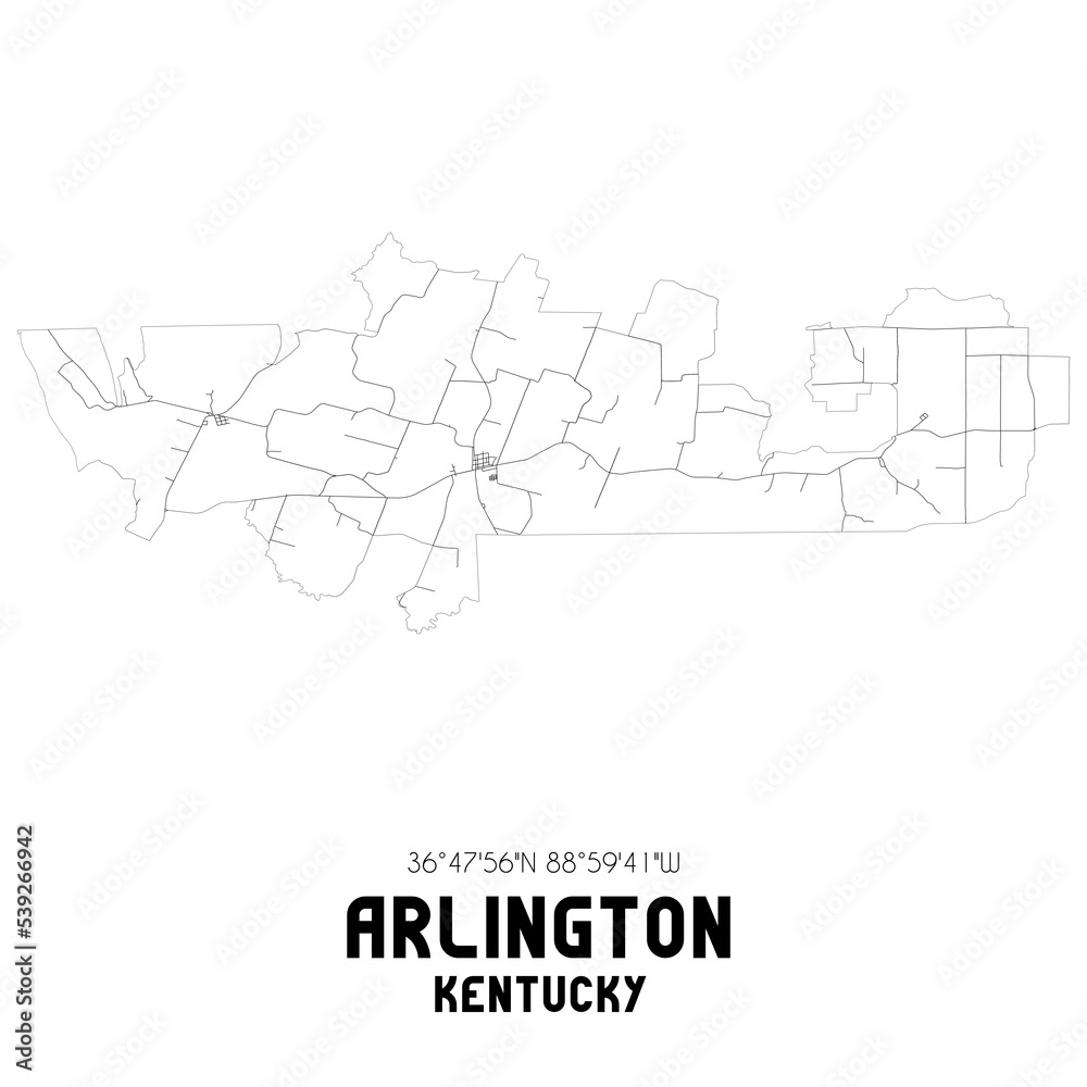 Arlington Kentucky. US street map with black and white lines.