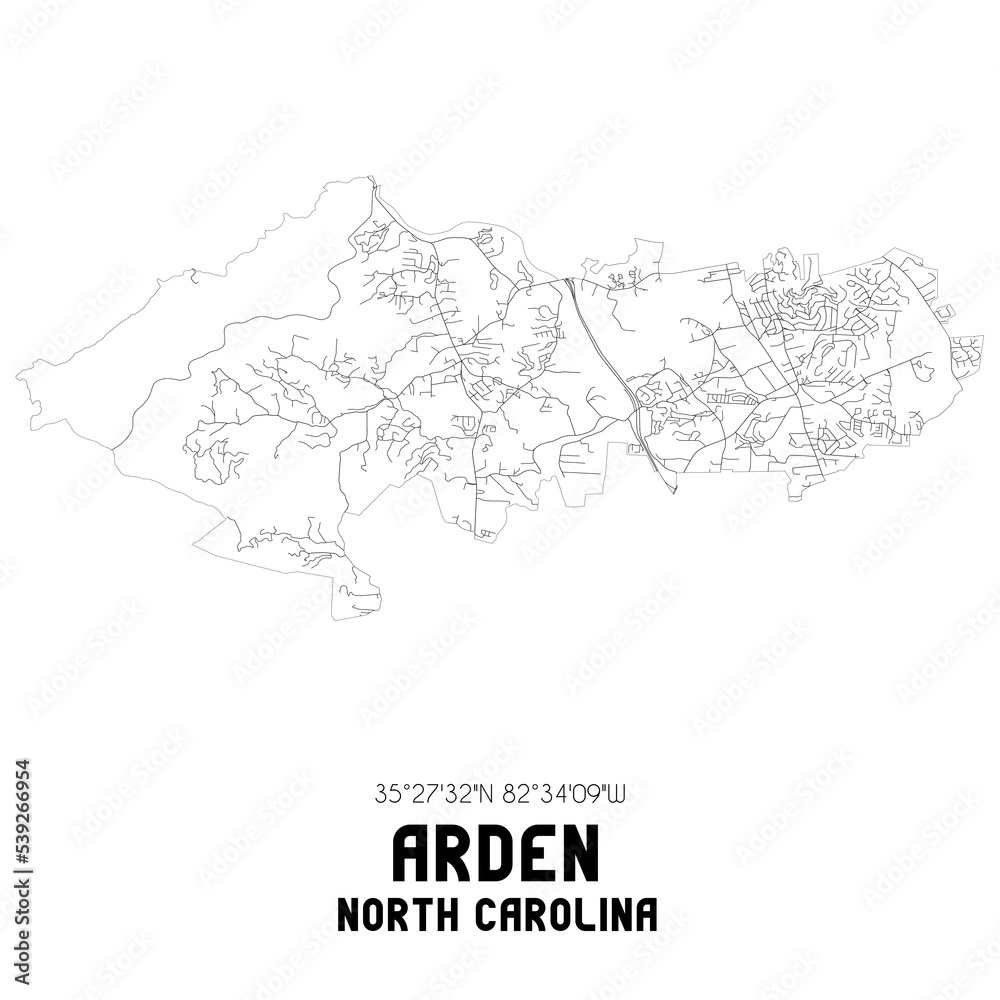 Arden North Carolina. US street map with black and white lines. Stock