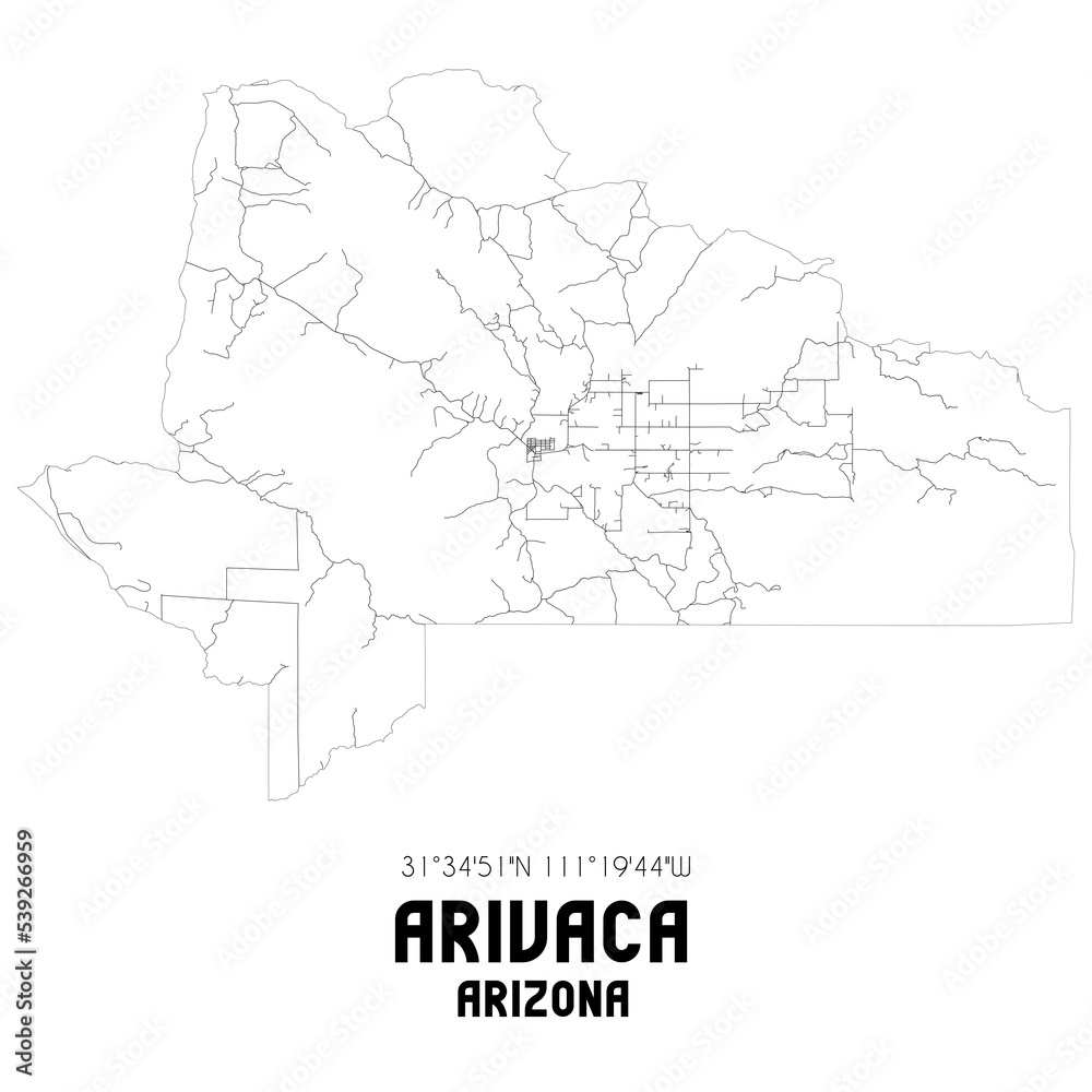 Arivaca Arizona. US street map with black and white lines.