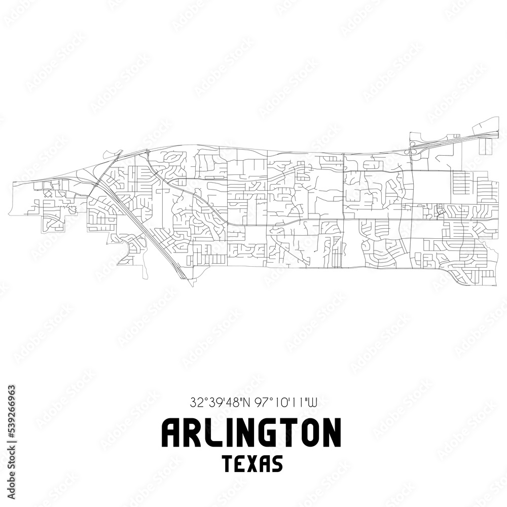 Arlington Texas. US street map with black and white lines. Stock