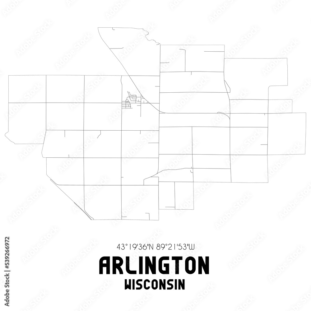 Arlington Wisconsin. US street map with black and white lines.