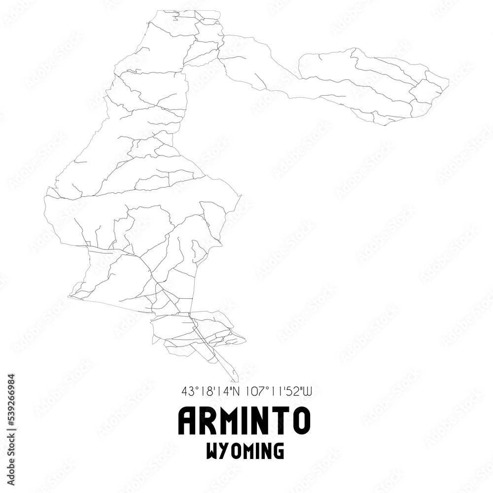 Arminto Wyoming. US street map with black and white lines.
