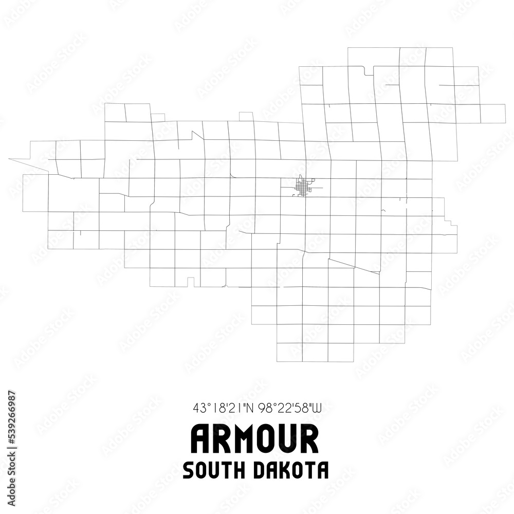 Armour South Dakota. US street map with black and white lines. Armour South Dakota. US street map with black and white lines.
