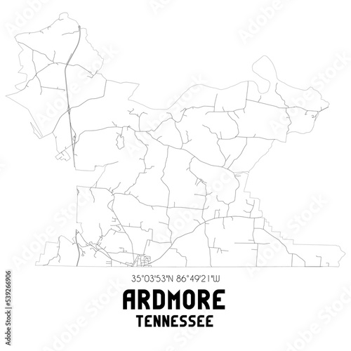 Ardmore Tennessee. US street map with black and white lines.