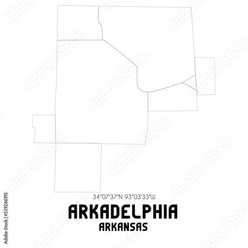Arkadelphia Arkansas. US street map with black and white lines.