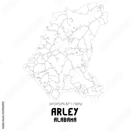 Arley Alabama. US street map with black and white lines.