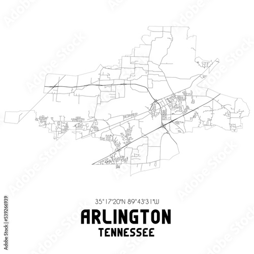 Arlington Tennessee. US street map with black and white lines.