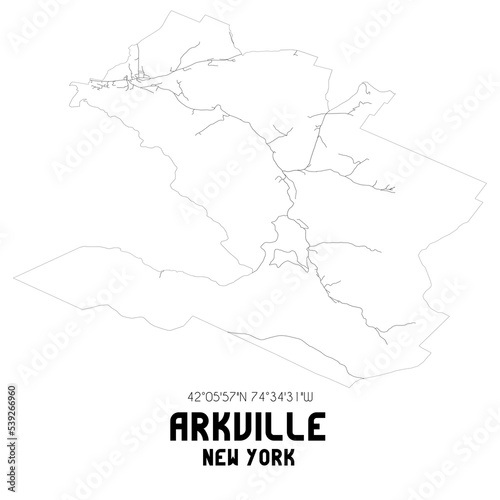 Arkville New York. US street map with black and white lines.