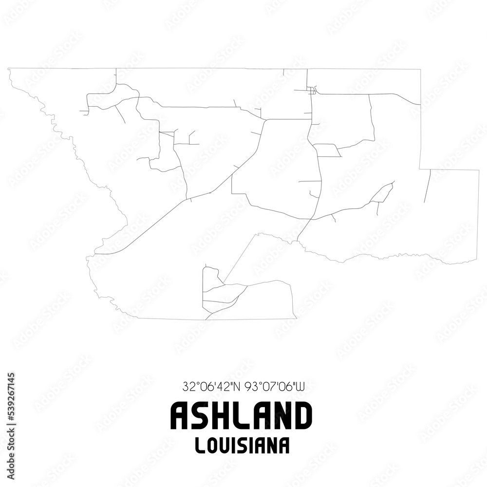 Ashland Louisiana. US street map with black and white lines.