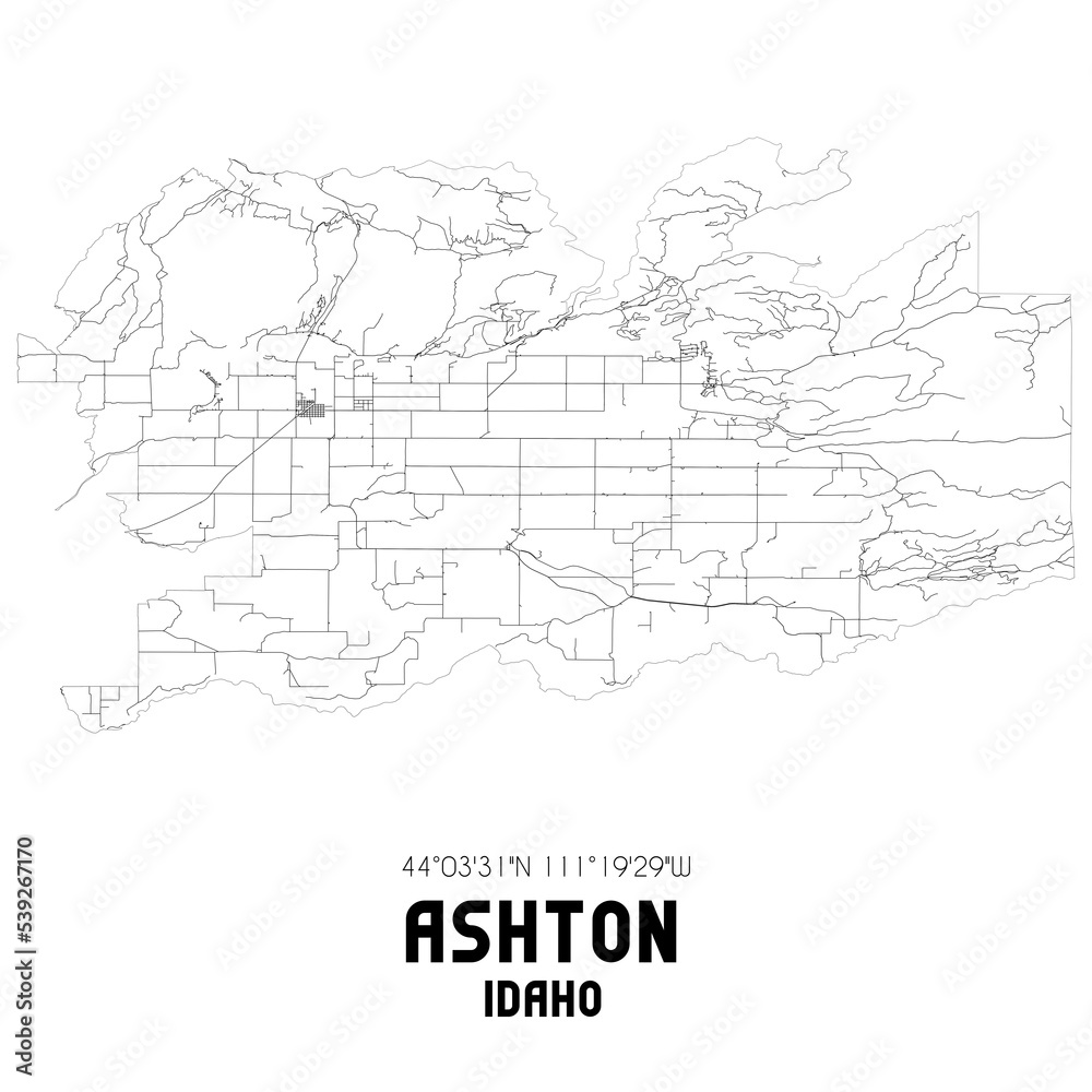 Obraz premium Ashton Idaho. US street map with black and white lines.