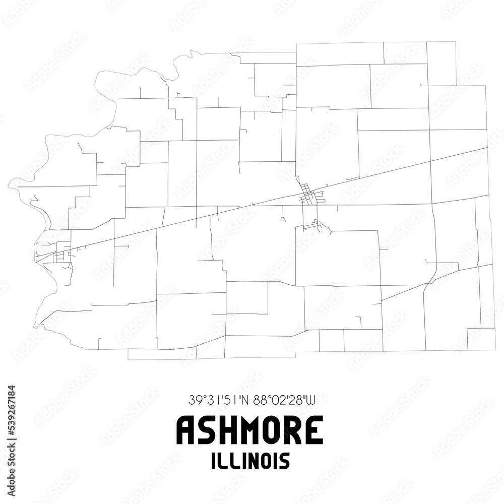 Ashmore Illinois. US street map with black and white lines.