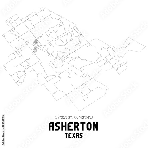Asherton Texas. US street map with black and white lines.