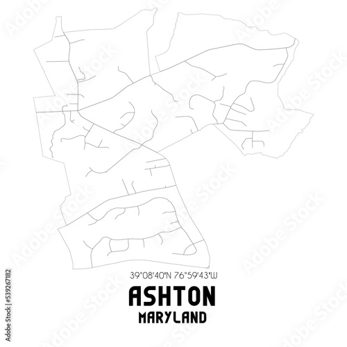 Fototapeta Naklejka Na Ścianę i Meble -  Ashton Maryland. US street map with black and white lines.