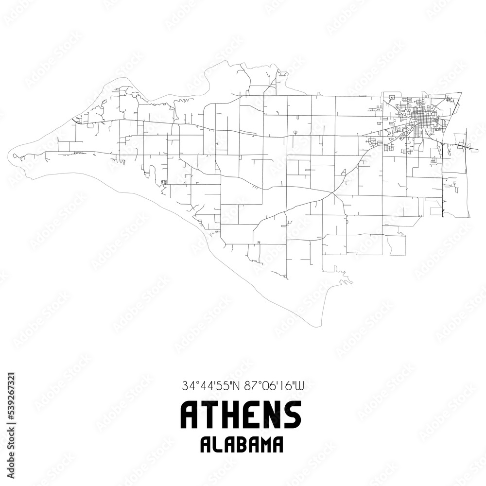 Athens Alabama. US street map with black and white lines.