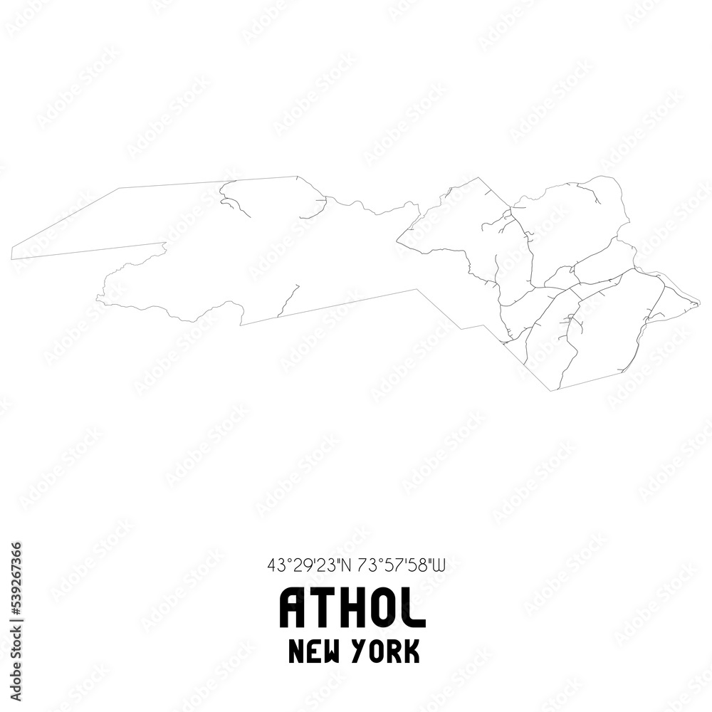 Athol New York. US street map with black and white lines.