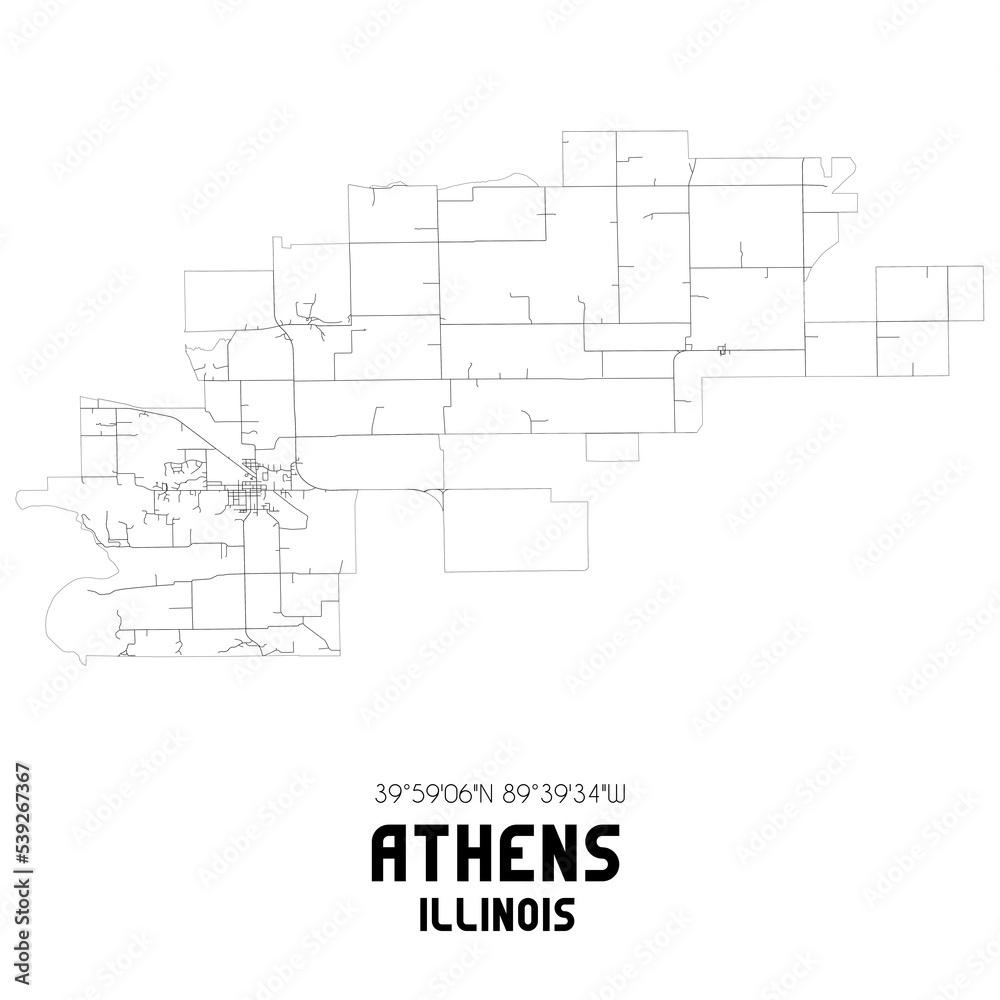 Athens Illinois. US street map with black and white lines. Athens Illinois. US street map with black and white lines.