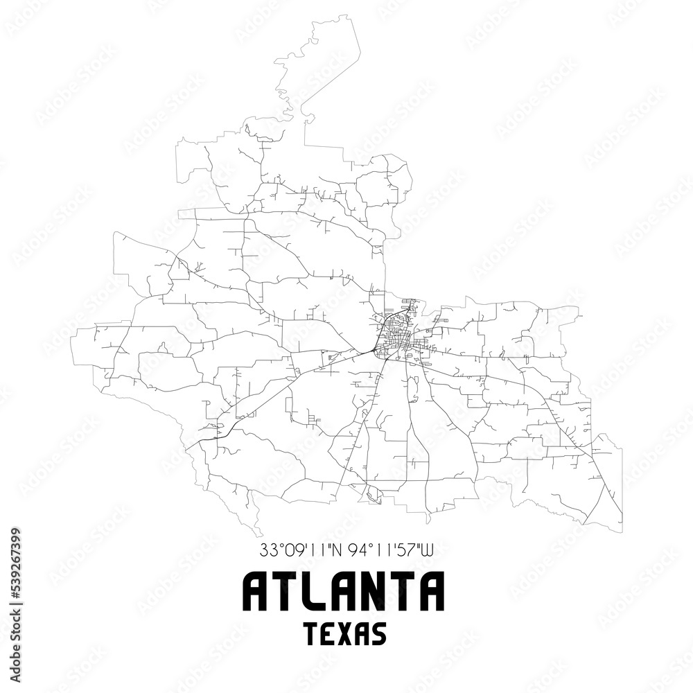 Atlanta Texas. US street map with black and white lines. Stock