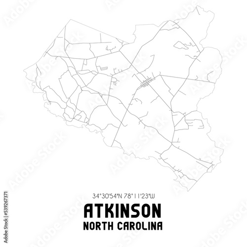 Atkinson North Carolina. US street map with black and white lines.