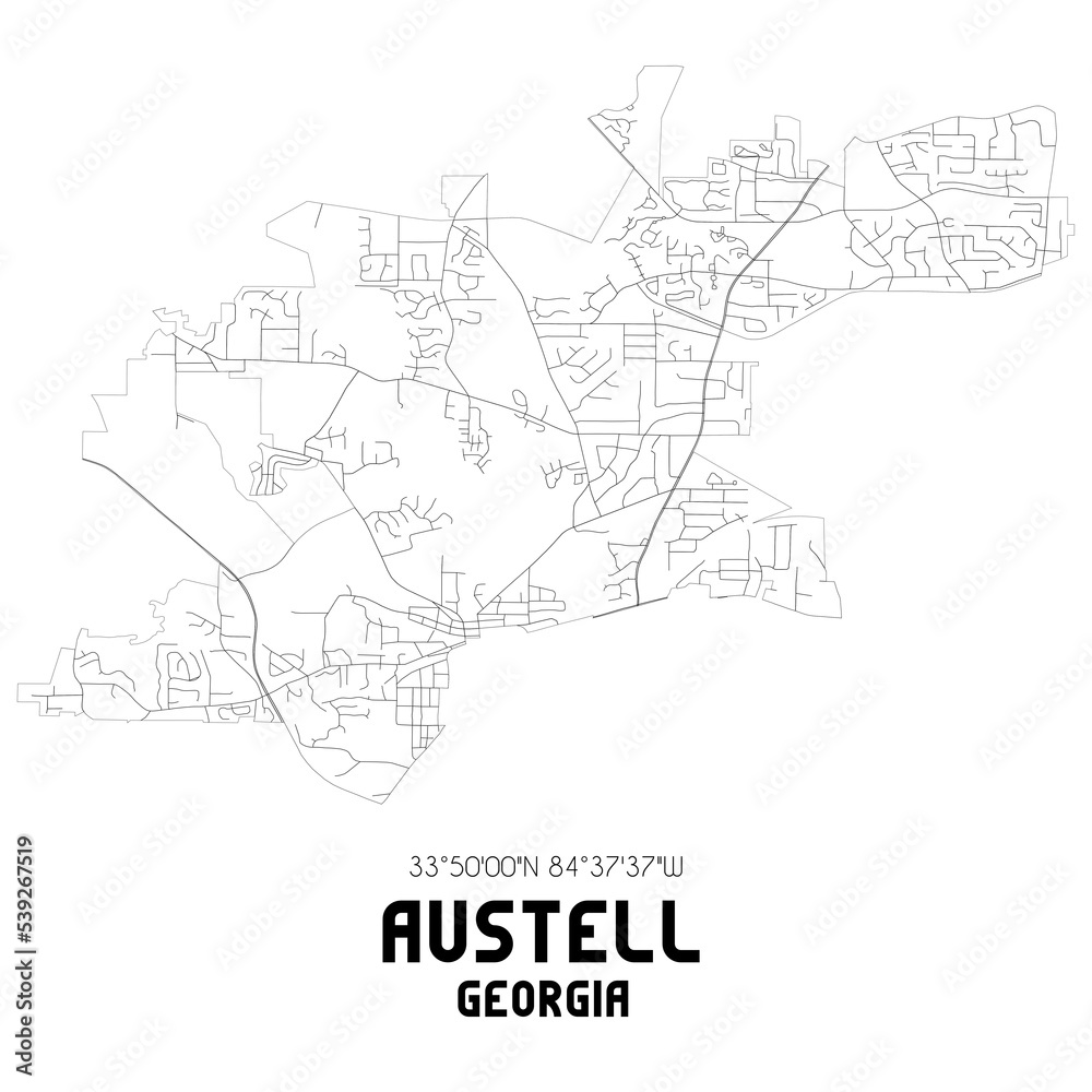 Austell Georgia. US street map with black and white lines.
