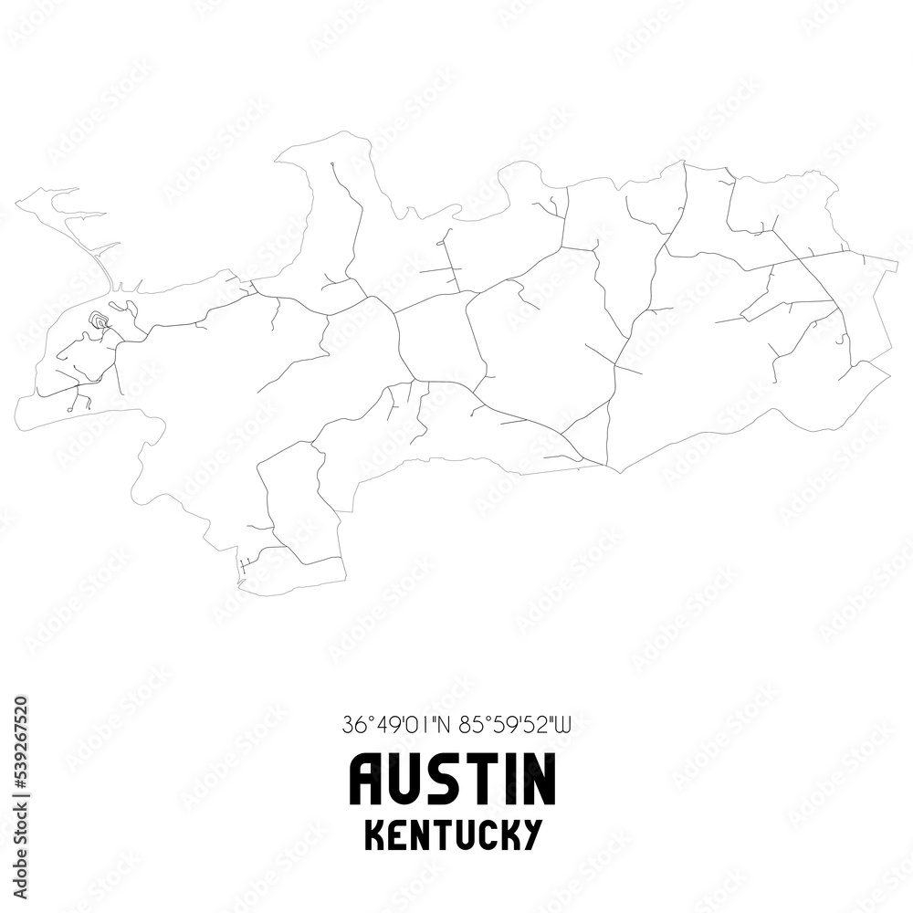 Austin Kentucky. US street map with black and white lines.