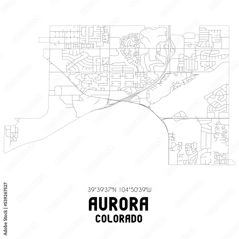 Aurora Colorado. US street map with black and white lines.