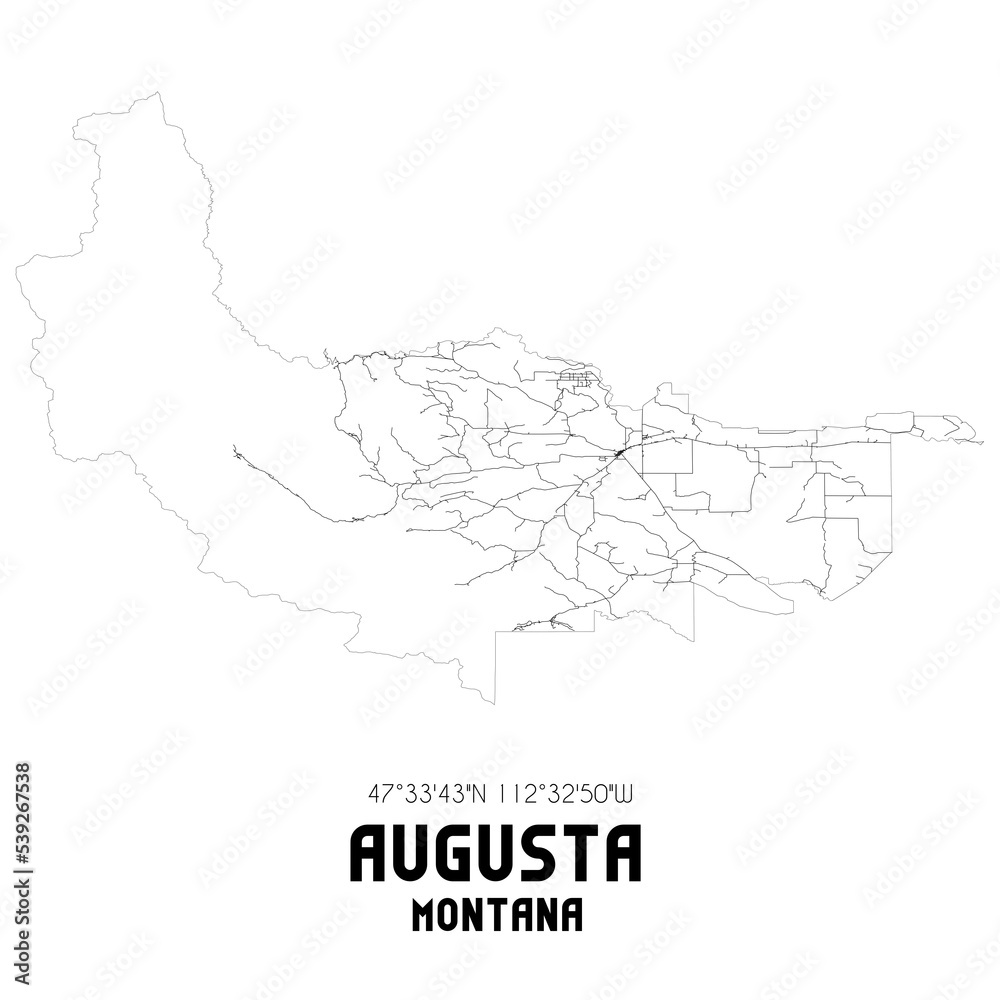 Augusta Montana. US street map with black and white lines.