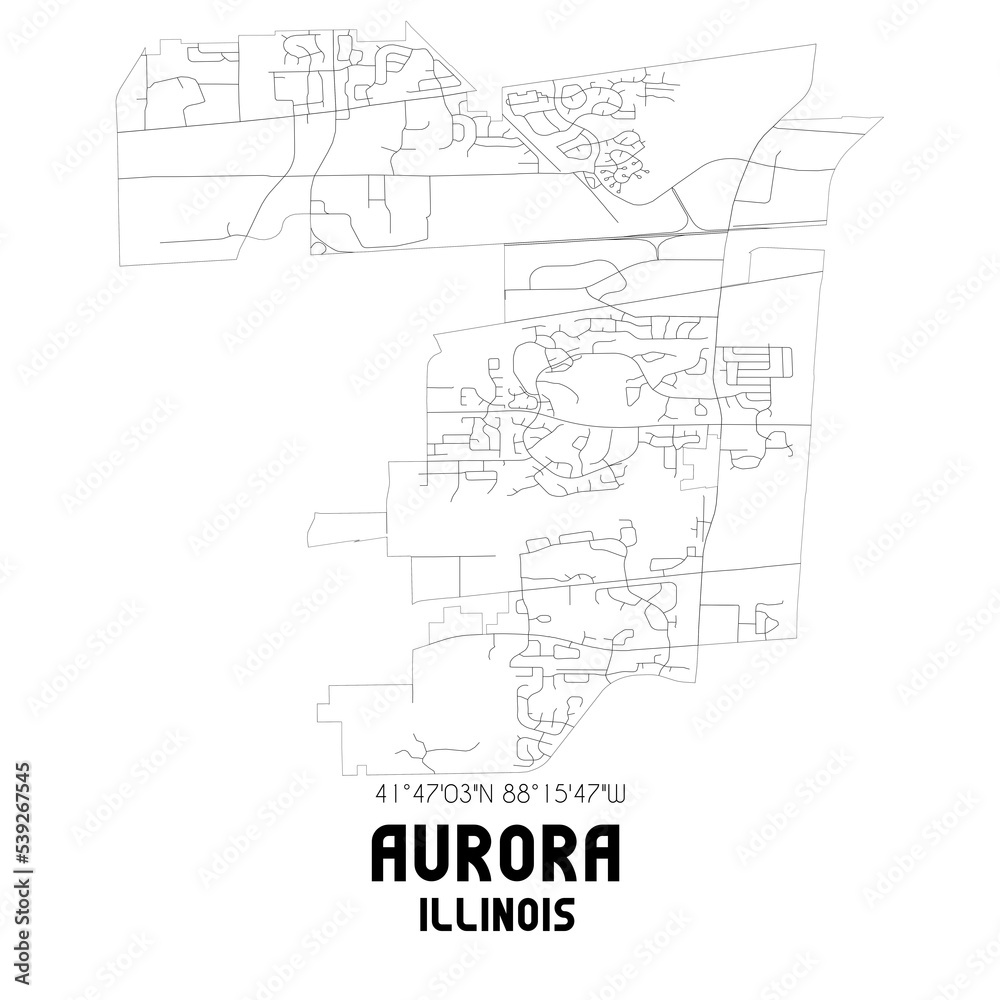 Aurora Illinois. US street map with black and white lines.