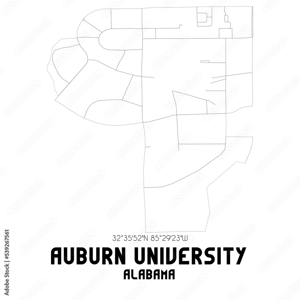 Auburn University Alabama. US street map with black and white lines.