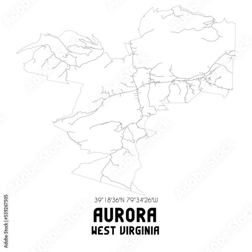 Aurora West Virginia. US street map with black and white lines.