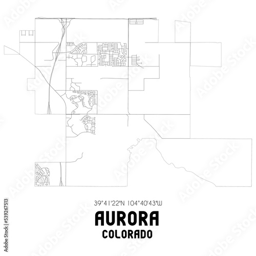 Aurora Colorado. US street map with black and white lines.