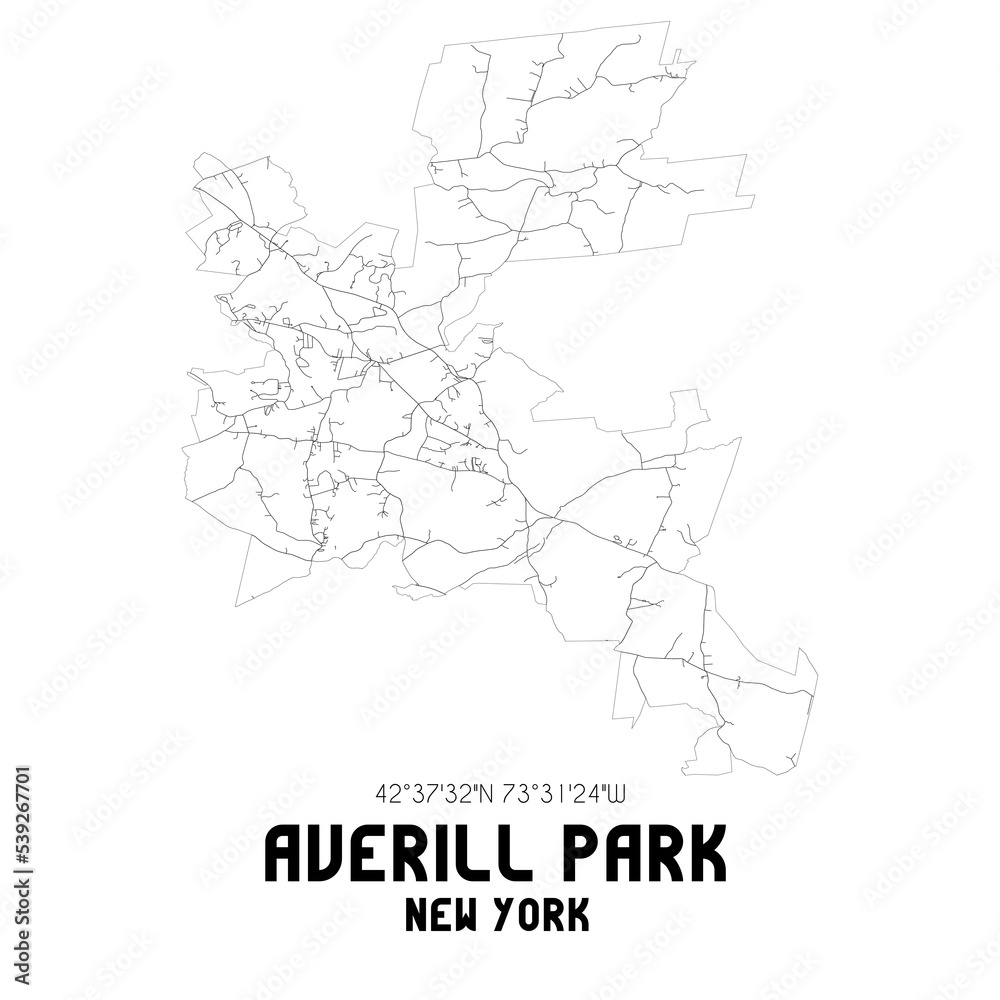 Averill Park New York. US street map with black and white lines.