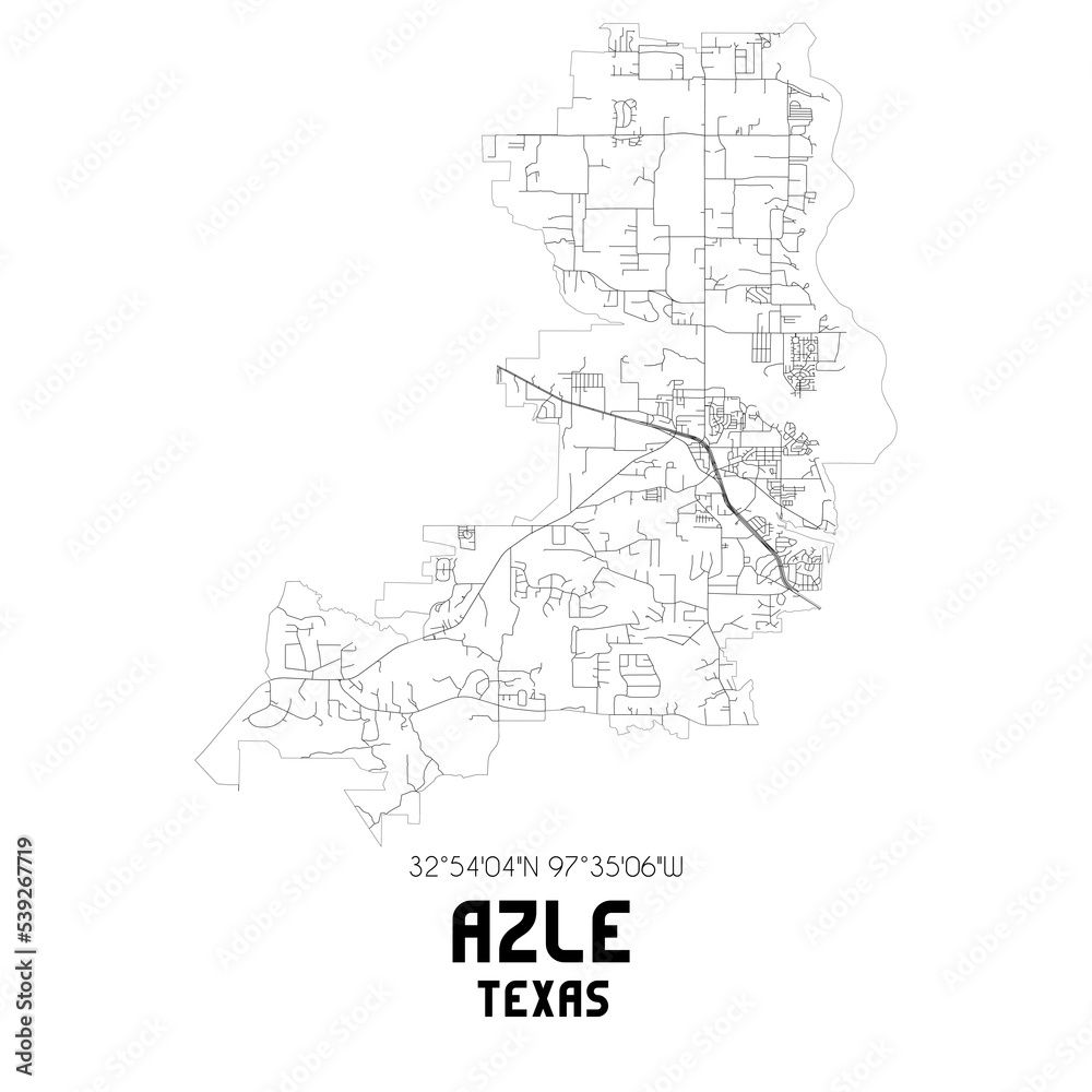 Azle Texas. US street map with black and white lines.