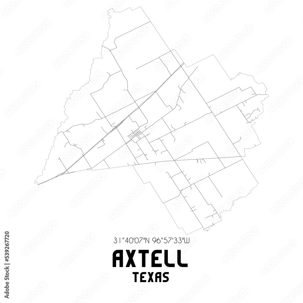 Fototapeta premium Axtell Texas. US street map with black and white lines.