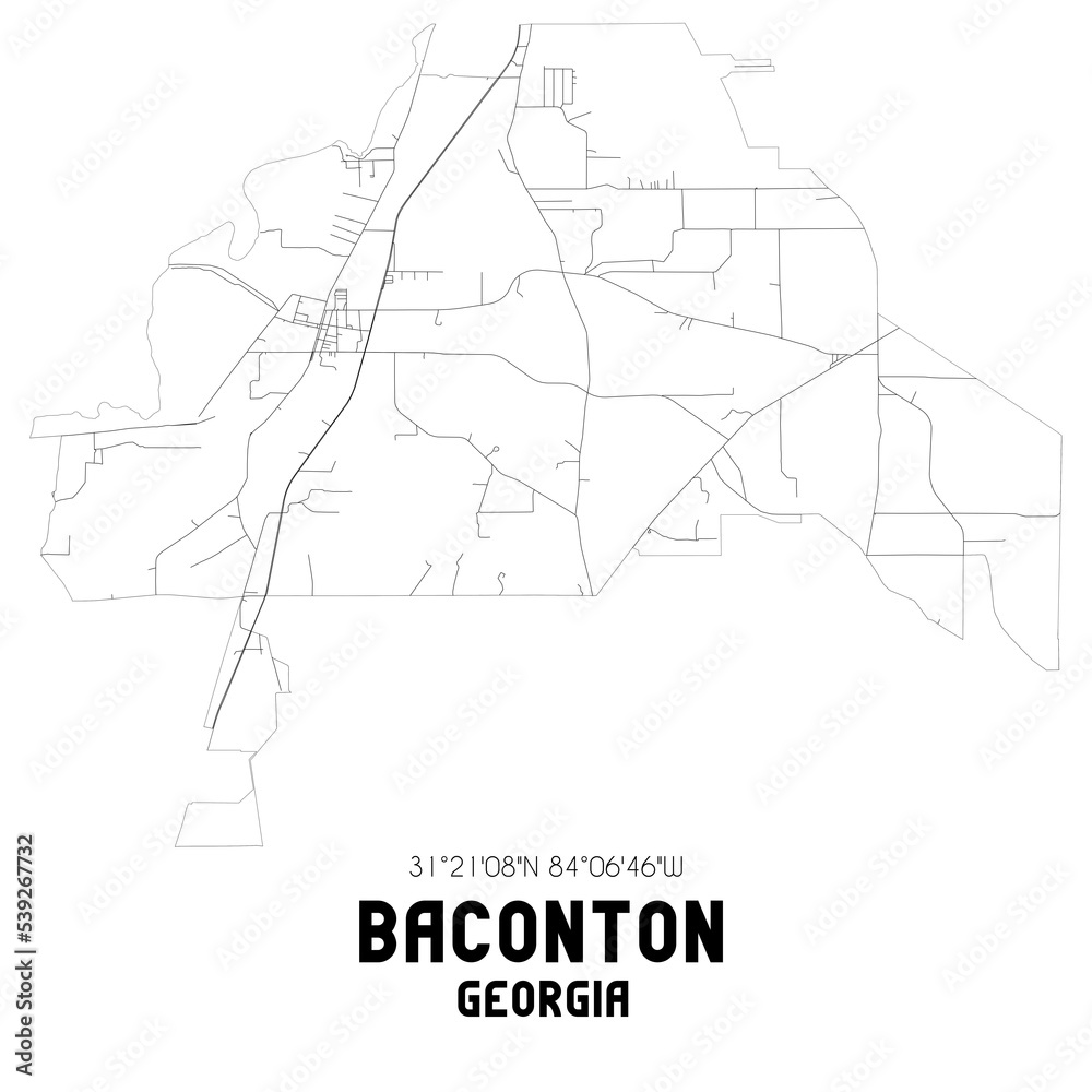Baconton Georgia. US street map with black and white lines.