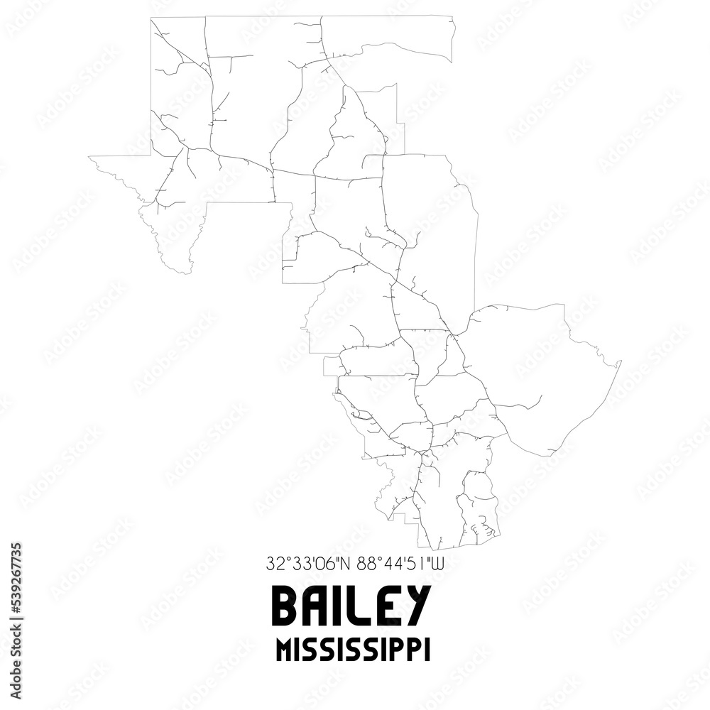 Bailey Mississippi. US street map with black and white lines. Bailey Mississippi. US street map with black and white lines.