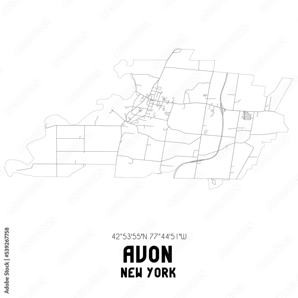 Avon New York. US street map with black and white lines.