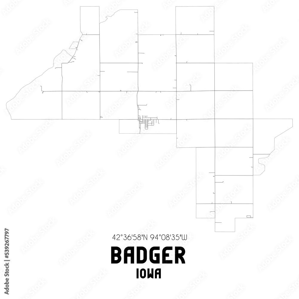 Badger Iowa. US street map with black and white lines. Badger Iowa. US street map with black and white lines.