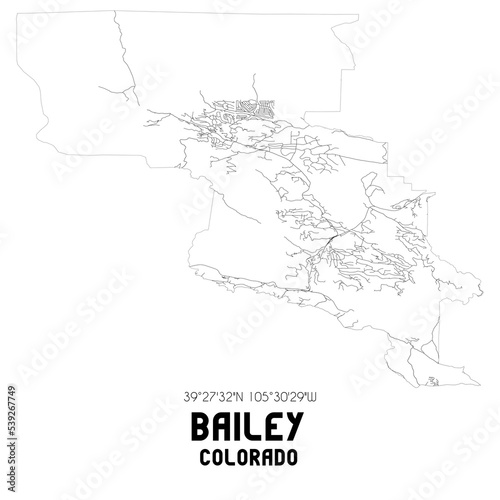 Canvas Print Bailey Colorado. US street map with black and white lines.